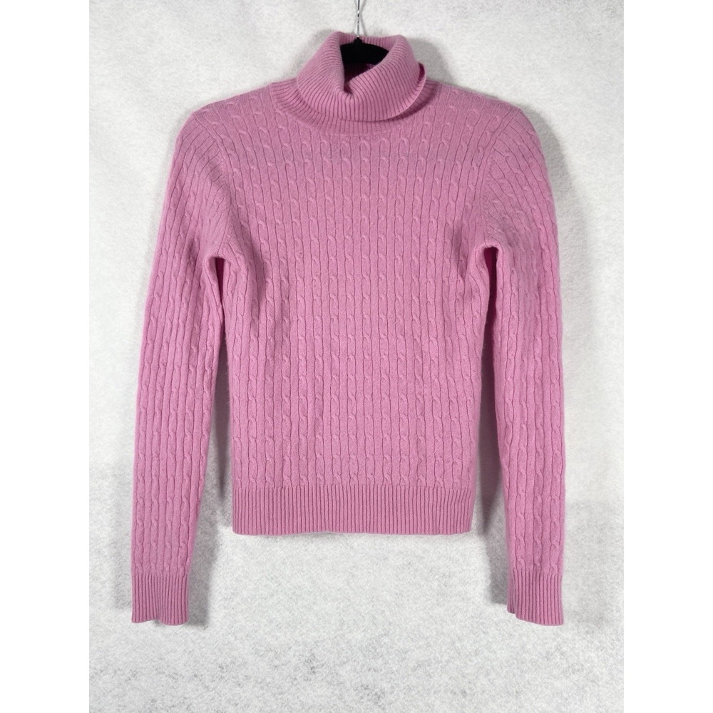 Tweeds Turtleneck Sweater Women's Medium Pink Cable Knit 100% Cashmere